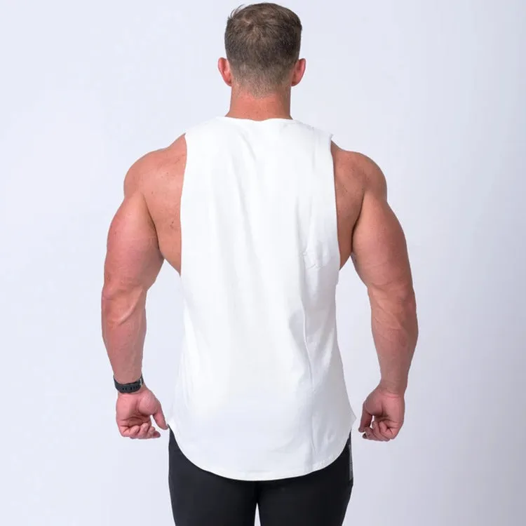 Men's cotton sleeveless fitness vest in white for training or basketball