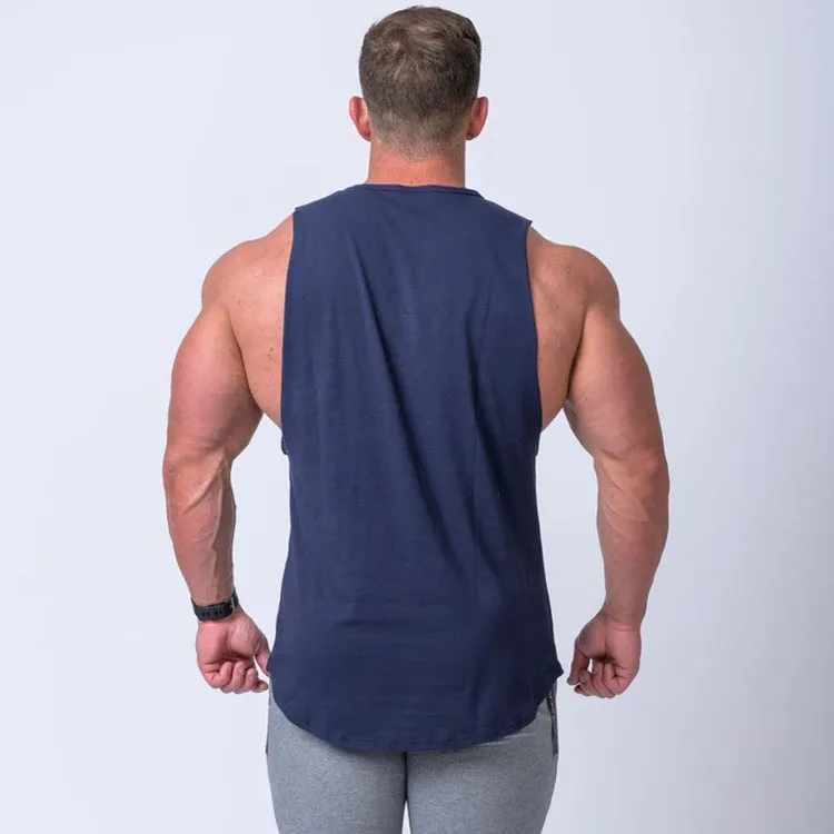 Men's cotton sleeveless fitness vest in white for training or basketball