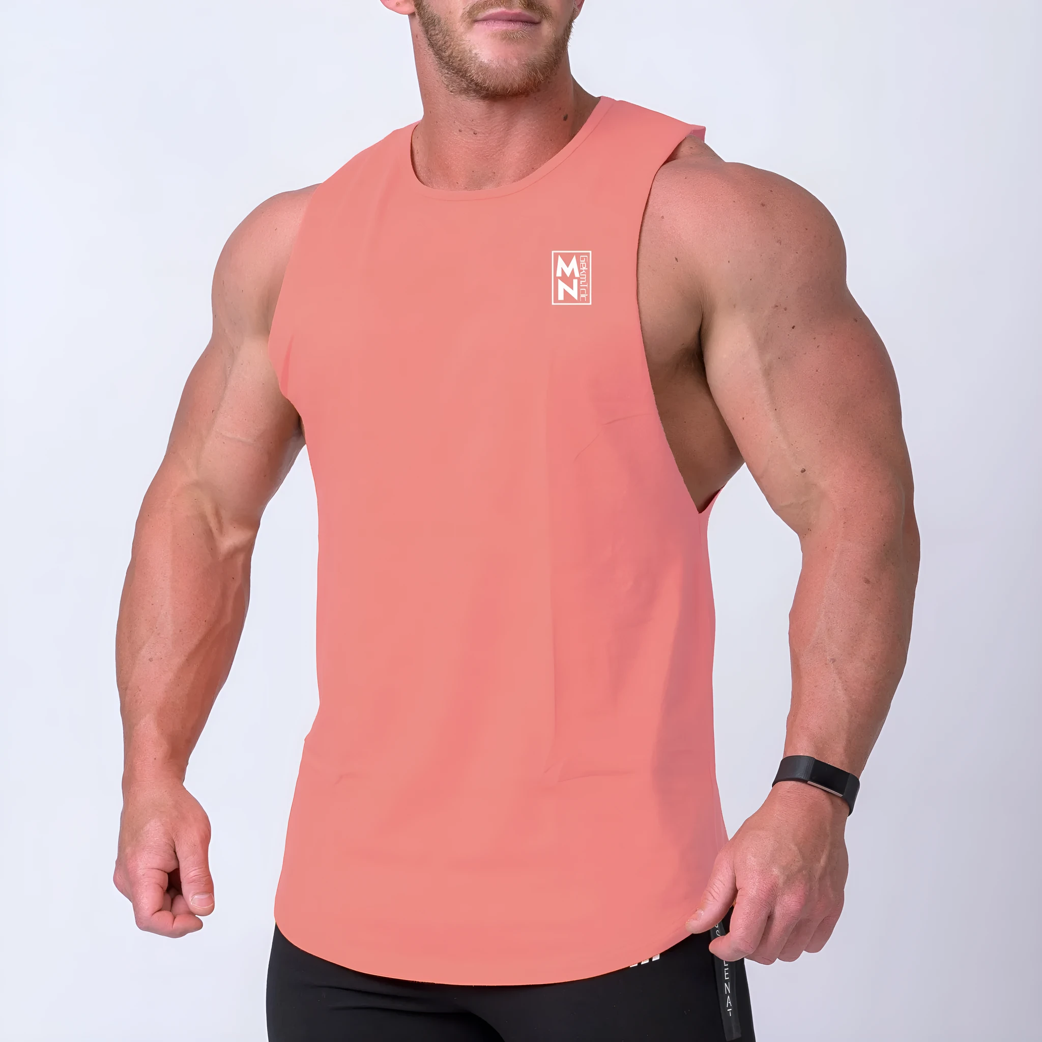 Men's cotton sleeveless fitness vest in white for training or basketball