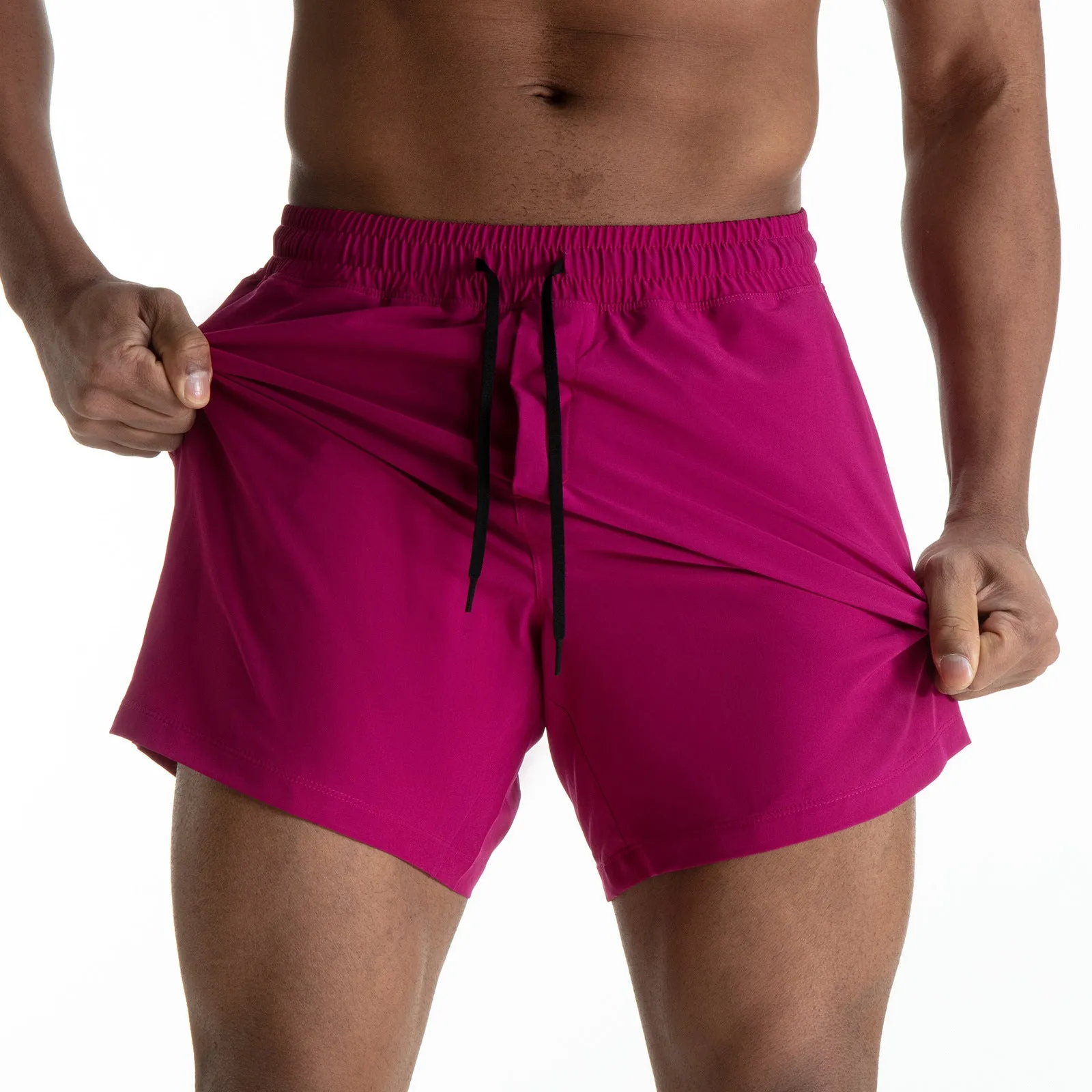 Men's black quick-dry sport shorts with white contrast mesh stitching on the sides.