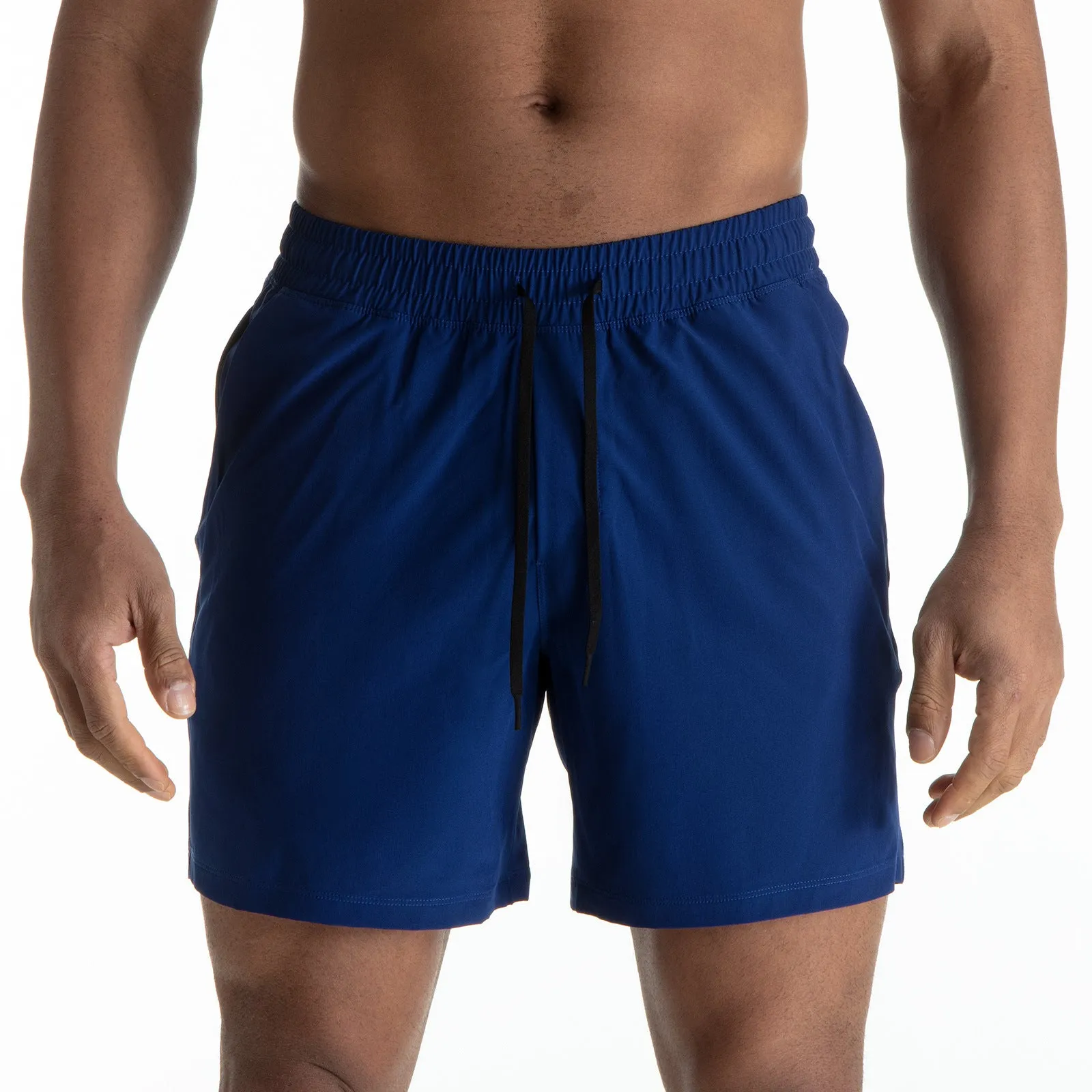 Men's black quick-dry sport shorts with white contrast mesh stitching on the sides.