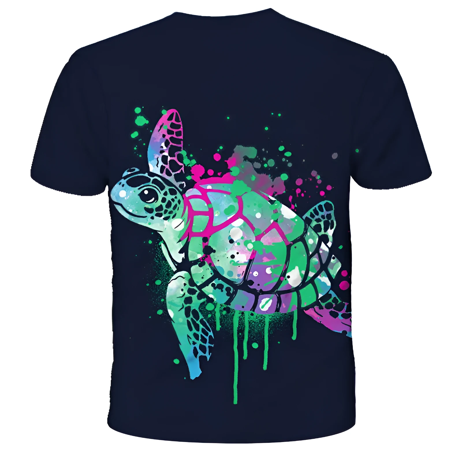 Men's black slim fit 3D turtle printed short sleeve t-shirt round neck