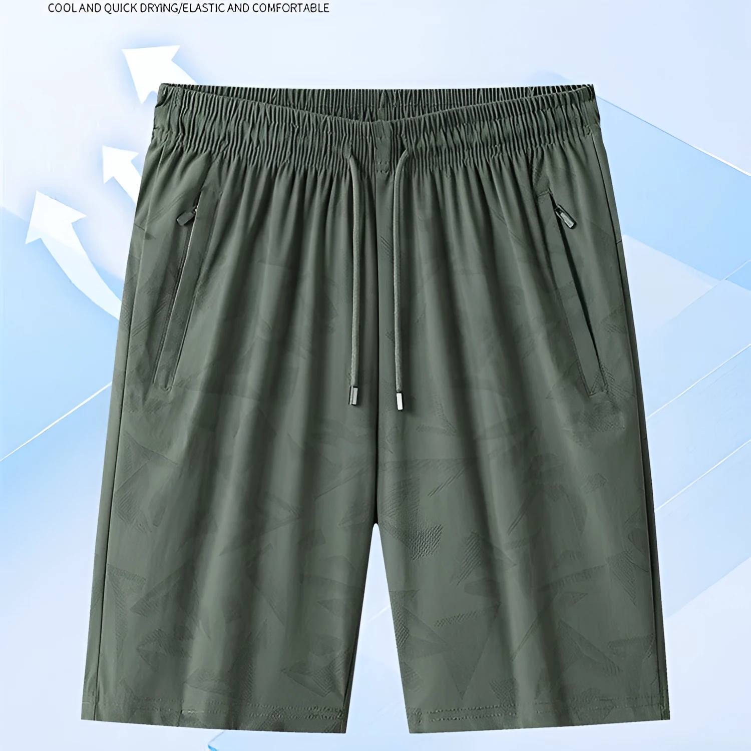 Summer exercise shorts in camouflage pattern, knee-length, mid-waist, quick-drying nylon fabric for men