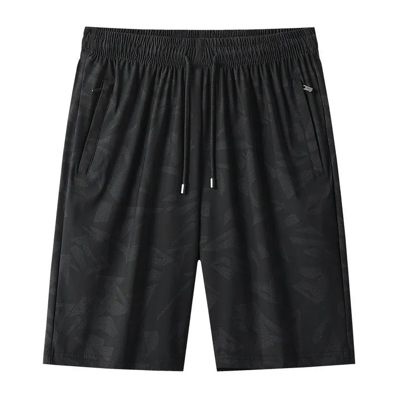 Summer exercise shorts in camouflage pattern, knee-length, mid-waist, quick-drying nylon fabric for men