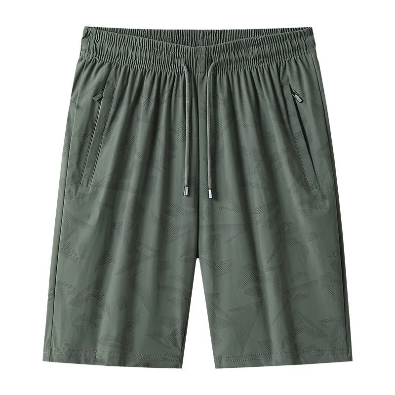 Summer exercise shorts in camouflage pattern, knee-length, mid-waist, quick-drying nylon fabric for men