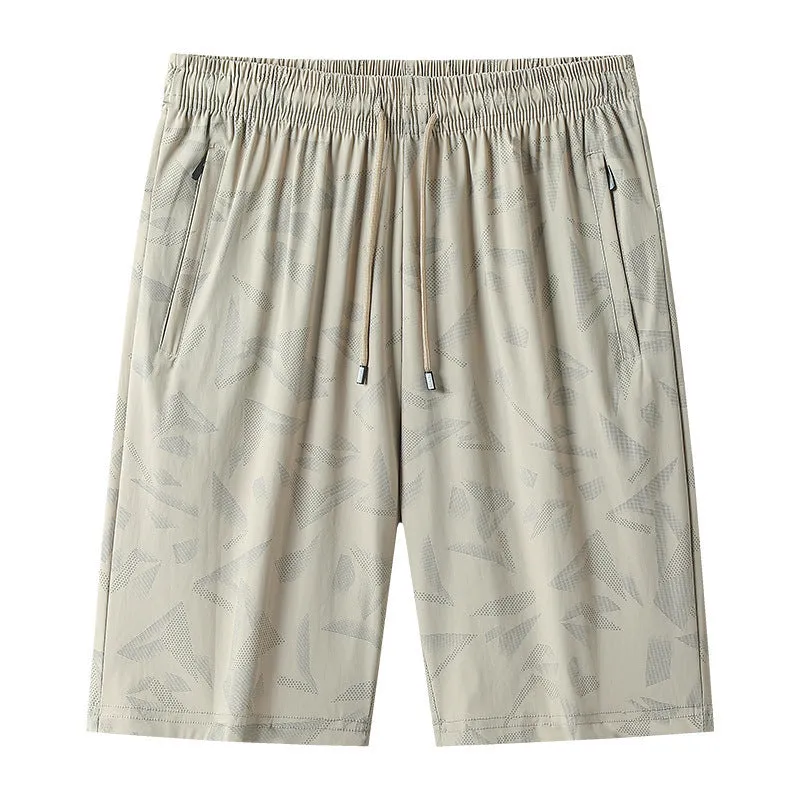 Summer exercise shorts in camouflage pattern, knee-length, mid-waist, quick-drying nylon fabric for men