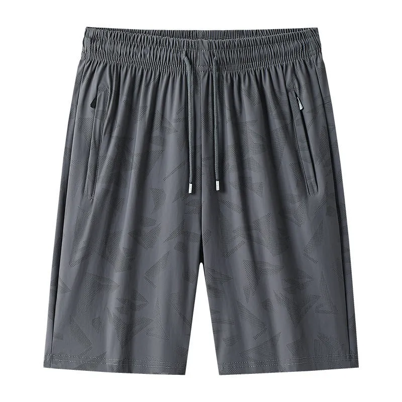Summer exercise shorts in camouflage pattern, knee-length, mid-waist, quick-drying nylon fabric for men