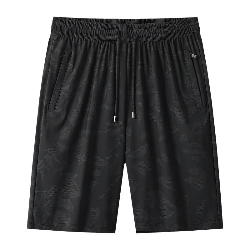 Summer exercise shorts in camouflage pattern, knee-length, mid-waist, quick-drying nylon fabric for men