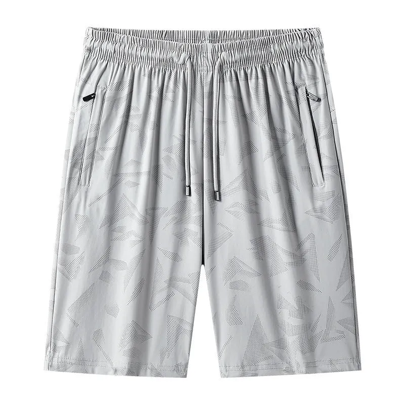 Summer exercise shorts in camouflage pattern, knee-length, mid-waist, quick-drying nylon fabric for men