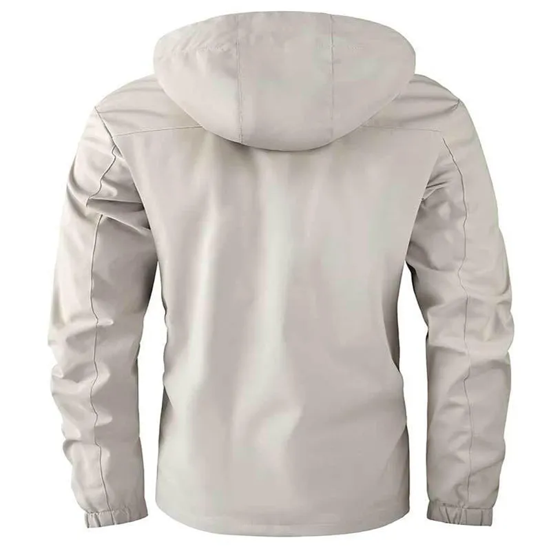 Men's casual hooded windproof parka in Army Green with fur collar, British style, multiple pockets
