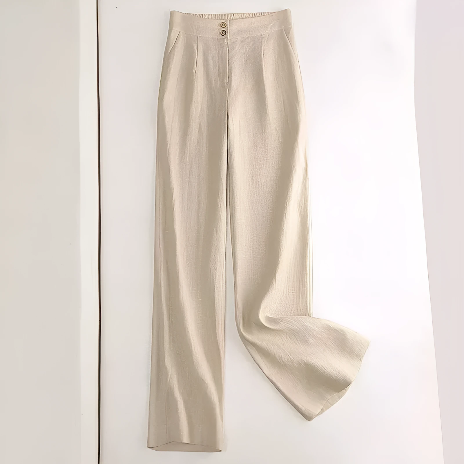 Linen wide-leg women's high waist cotton and spandex casual pants in Earth Gold colour, size M to 2XL