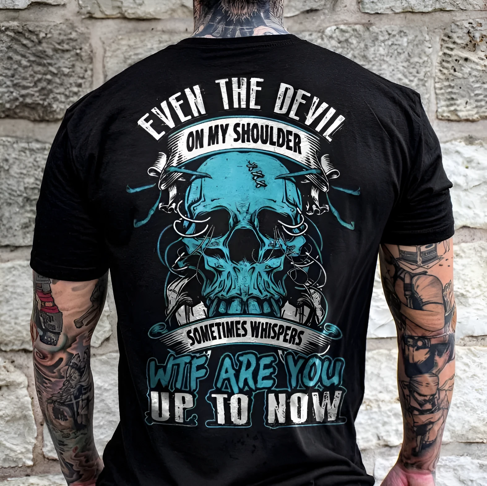 European American letters print loose fit mens tshirt in black front view