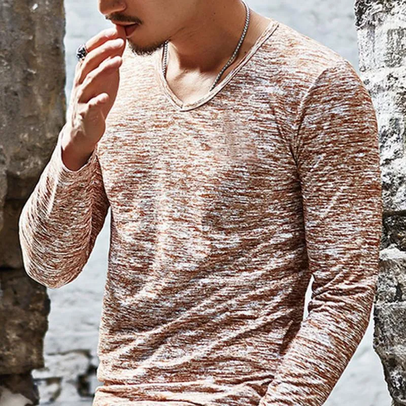 Men's long sleeve slim fit round-neck T-shirt in beige, black, blue, green, red options sizes M to 3XL for spring autumn