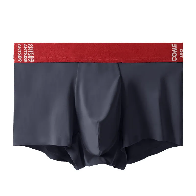Men's solid colour ultra-thin nylon boxer shorts with a mulberry silk crotch panel