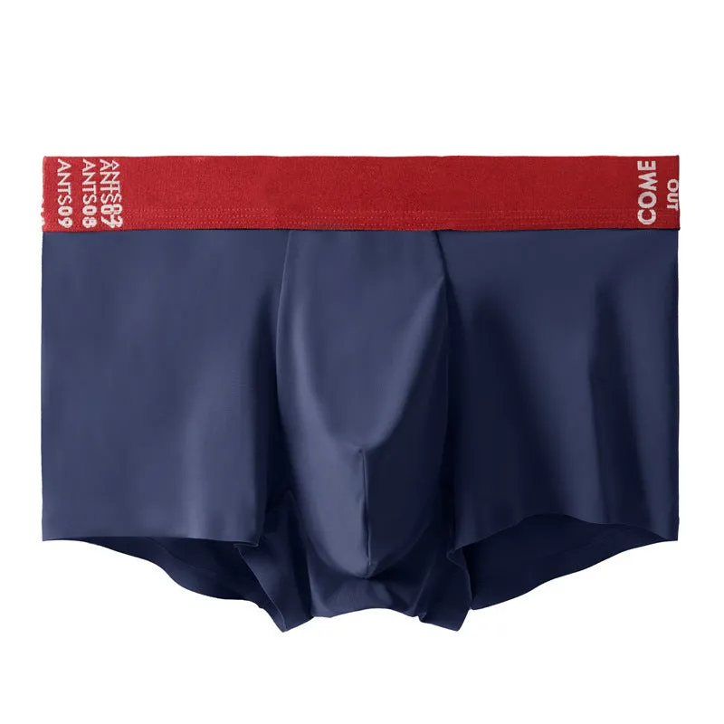 Men's solid colour ultra-thin nylon boxer shorts with a mulberry silk crotch panel