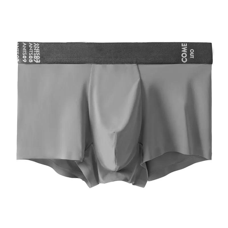 Men's solid colour ultra-thin nylon boxer shorts with a mulberry silk crotch panel