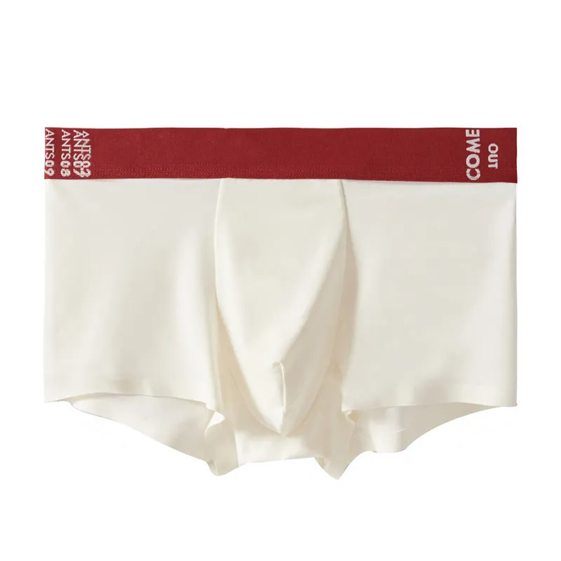Men's solid colour ultra-thin nylon boxer shorts with a mulberry silk crotch panel