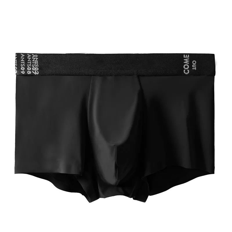 Men's solid colour ultra-thin nylon boxer shorts with a mulberry silk crotch panel