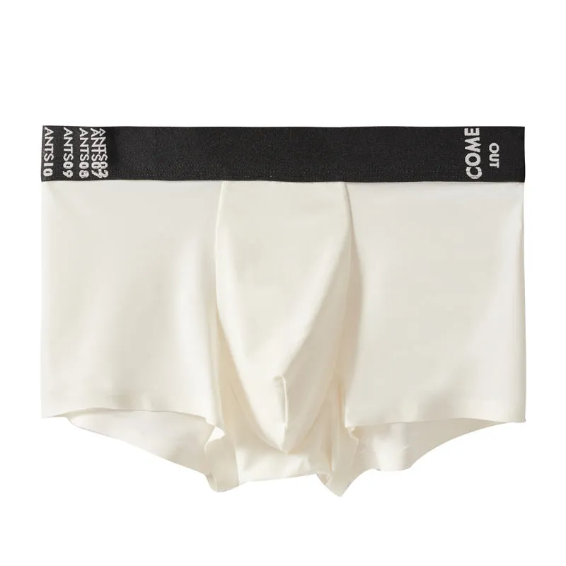 Men's solid colour ultra-thin nylon boxer shorts with a mulberry silk crotch panel
