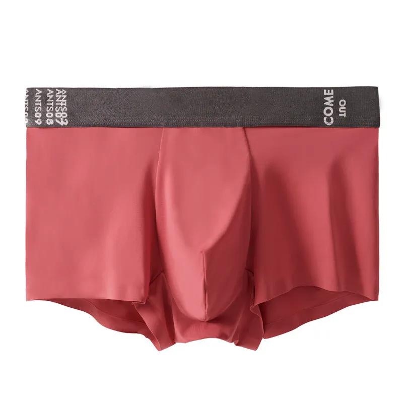Men's solid colour ultra-thin nylon boxer shorts with a mulberry silk crotch panel