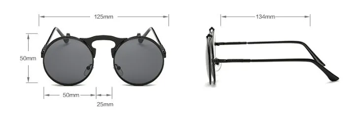 New vintage round steampunk sunglasses flip-up UV protection metal frame for men and women in gold and grey