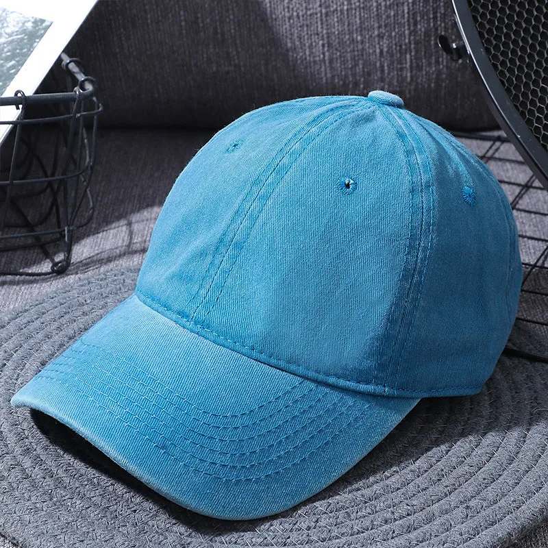 Washed cotton baseball cap in retro style with dome top and curved brim, adjustable 55-60cm