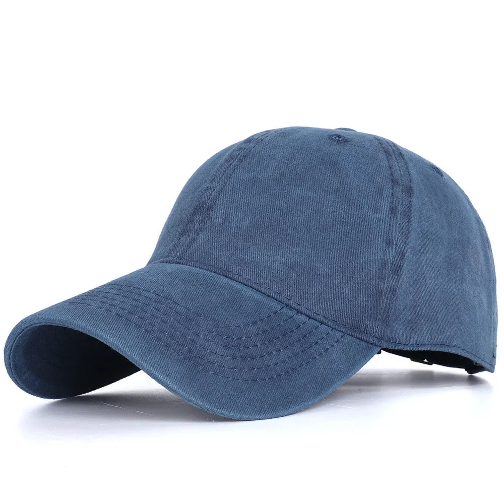 Washed cotton baseball cap in retro style with dome top and curved brim, adjustable 55-60cm