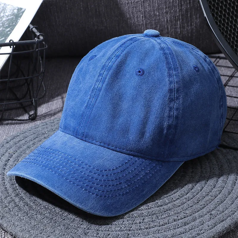 Washed cotton baseball cap in retro style with dome top and curved brim, adjustable 55-60cm