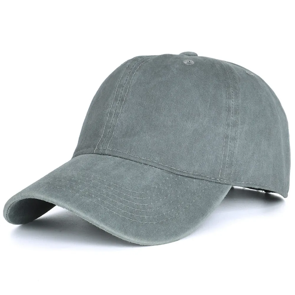 Washed cotton baseball cap in retro style with dome top and curved brim, adjustable 55-60cm