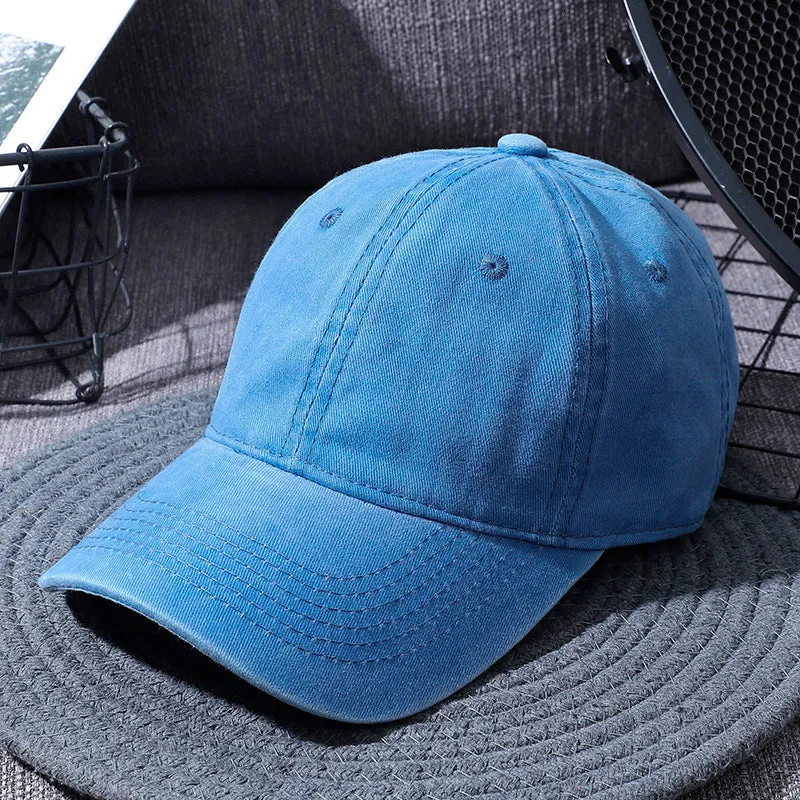 Washed cotton baseball cap in retro style with dome top and curved brim, adjustable 55-60cm