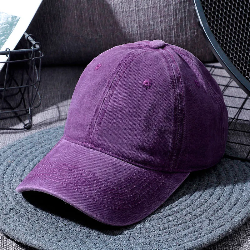Washed cotton baseball cap in retro style with dome top and curved brim, adjustable 55-60cm