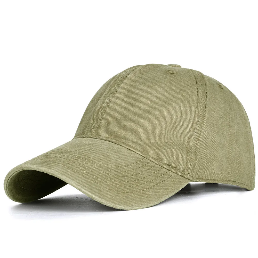 Washed cotton baseball cap in retro style with dome top and curved brim, adjustable 55-60cm