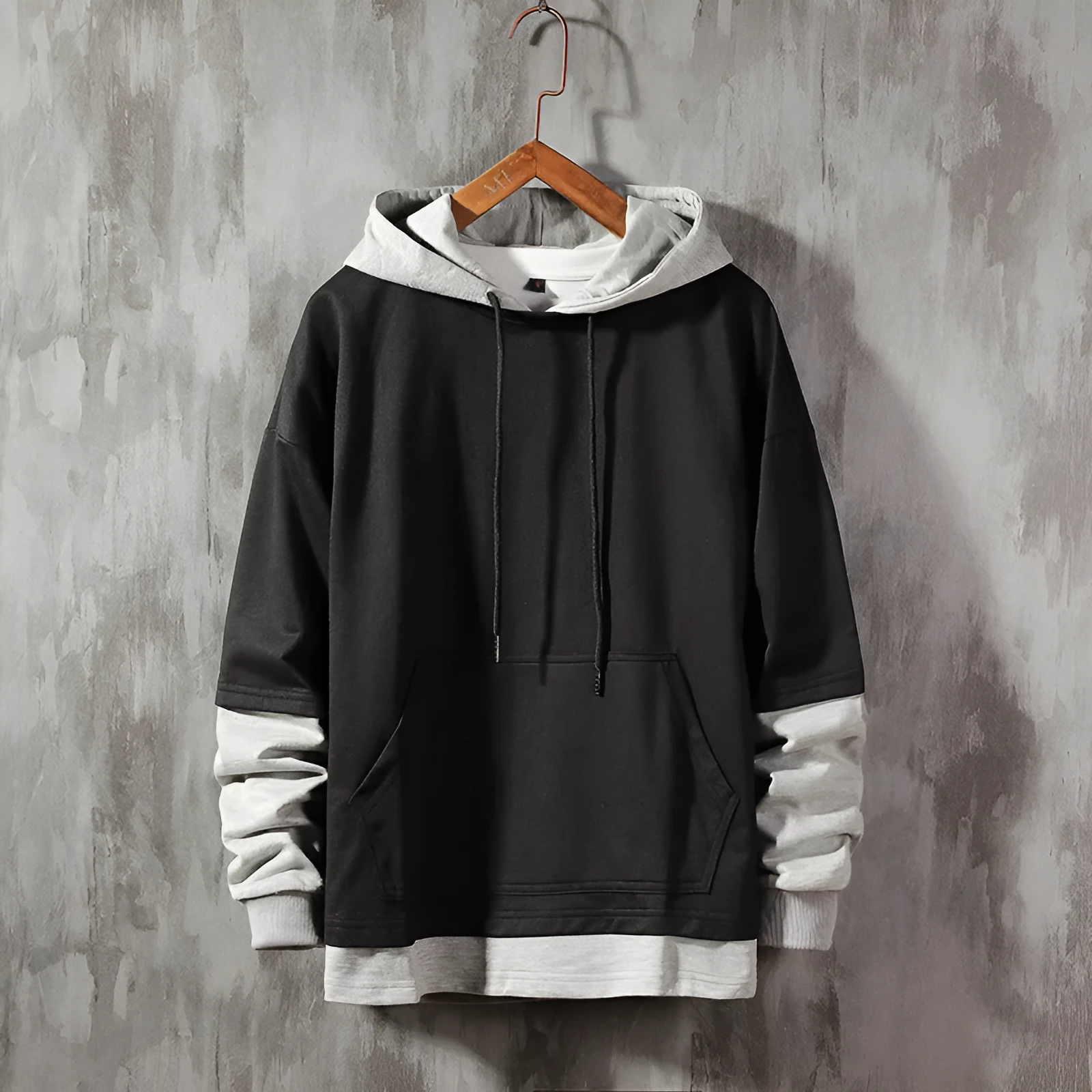Cotton blend loose fit pullover hoodie in army green, shown flat, with long sleeves and hooded style