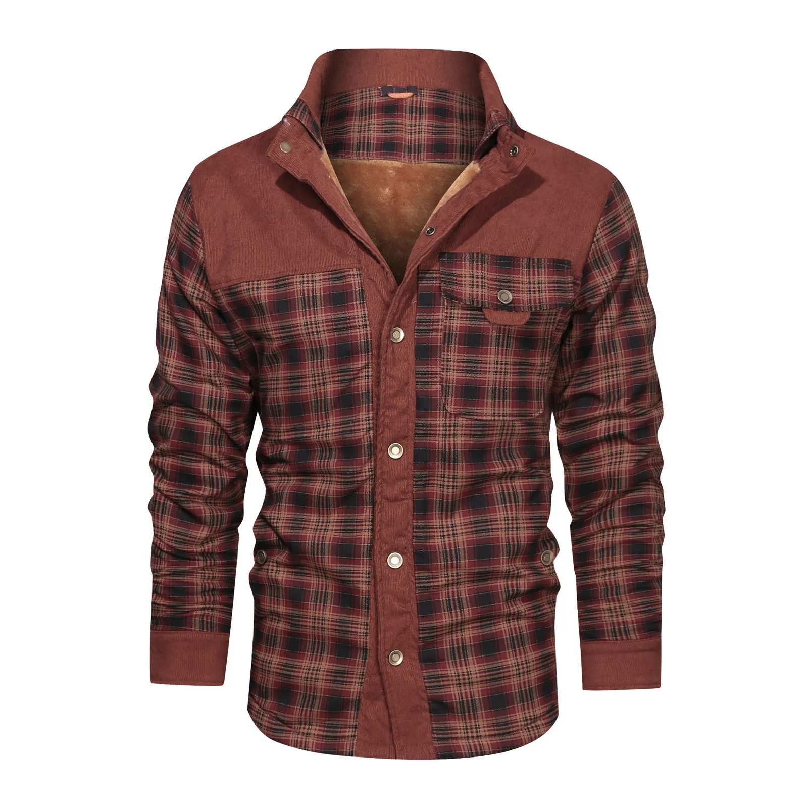 Men's wool thick coat jacket in black white grid pattern, cotton, with single breasted button closure