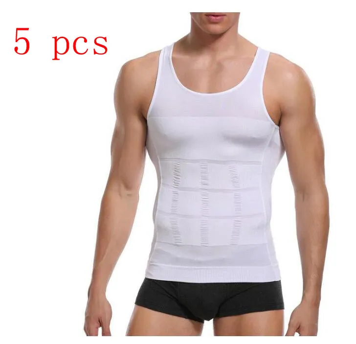 Men body shaper vest in black side view showing U-neck and form-fitting compression fabric