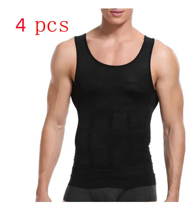 Men body shaper vest in black side view showing U-neck and form-fitting compression fabric