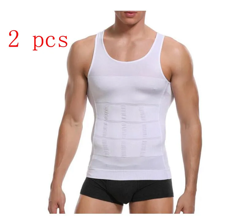 Men body shaper vest in black side view showing U-neck and form-fitting compression fabric