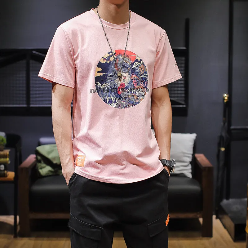 Large size printed T-shirt in cotton, available in Pink, Black, and White, sizes M to 3XL