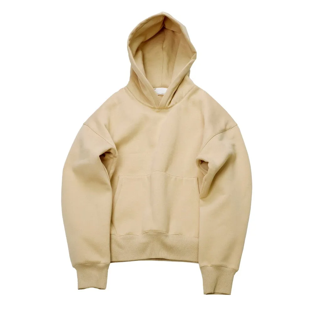 Cotton hoodie with lapel collar in Army Green, size M, front view on a white background