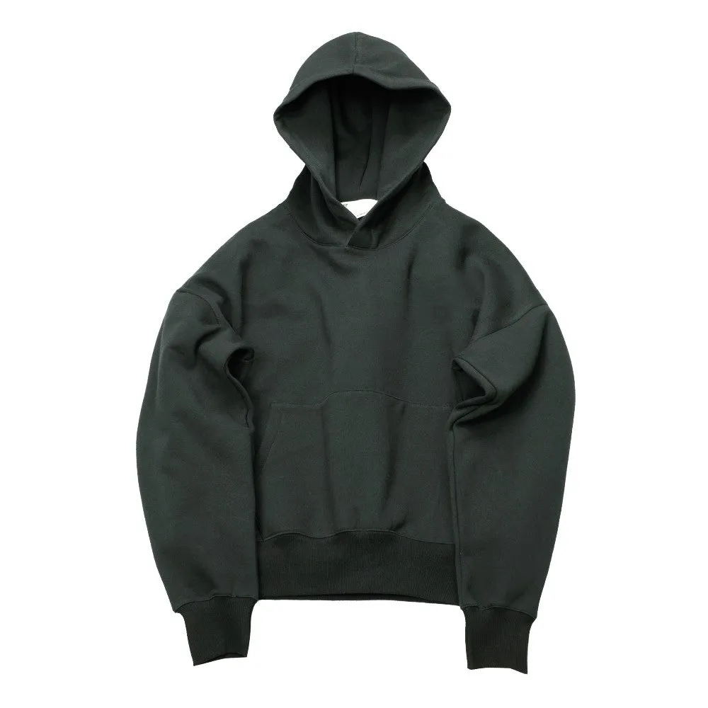 Cotton hoodie with lapel collar in Army Green, size M, front view on a white background
