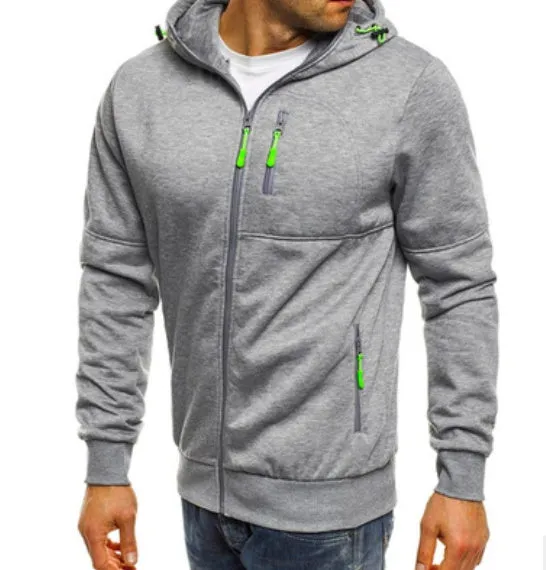 Men's hooded camouflage jacquard cotton blend jacket zip front long sleeve loose fit casual wear