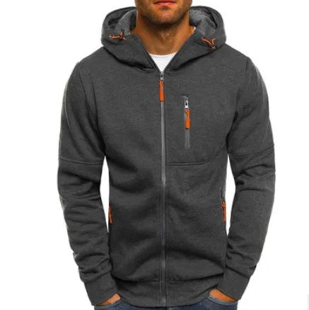 Men's hooded camouflage jacquard cotton blend jacket zip front long sleeve loose fit casual wear