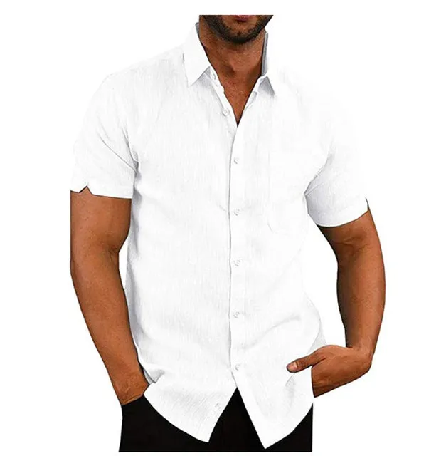 Men short sleeve summer solid shirt cardigan style high collar drop shoulder bleu colour
