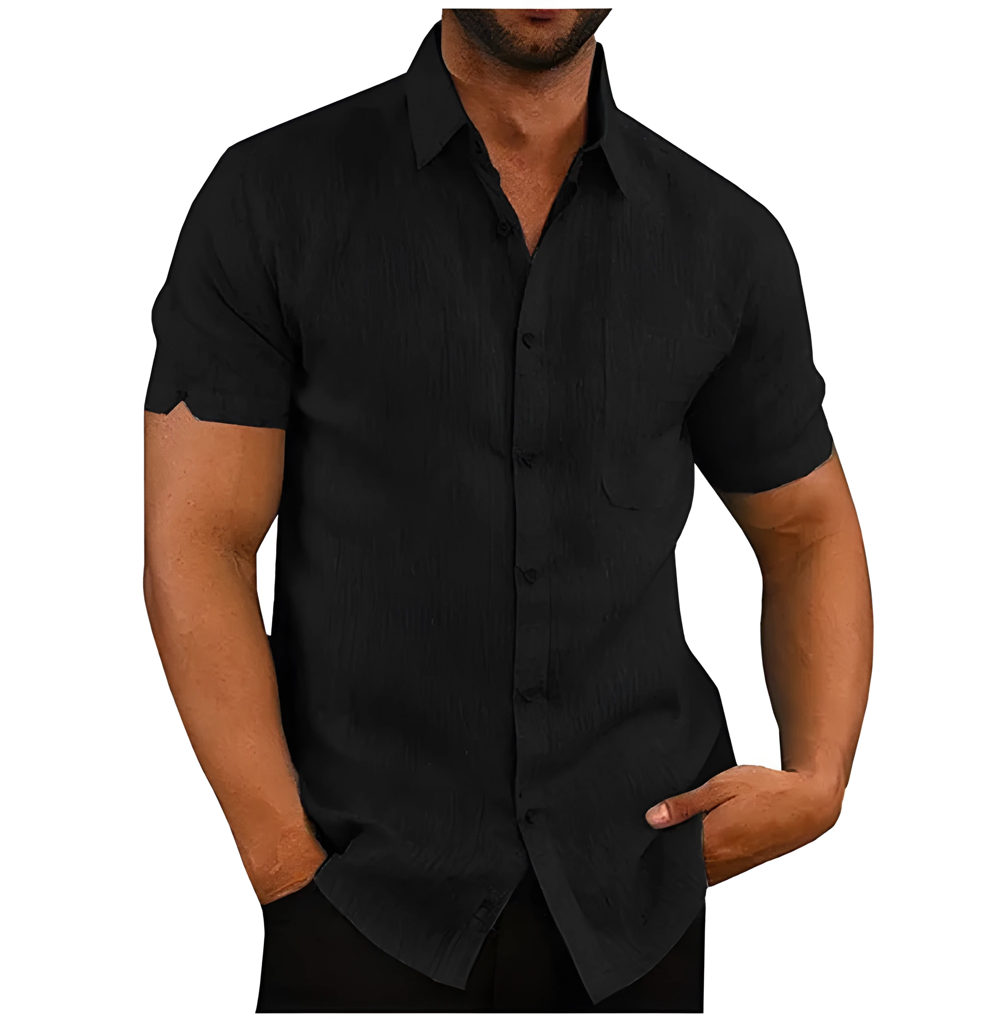 Men short sleeve summer solid shirt cardigan style high collar drop shoulder bleu colour