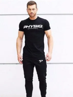 Summer men's cotton slim fit sports T-shirt in solid colour for running exercise