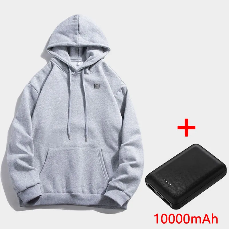 Black USB heated fleece jacket for men and women with three heat levels and carbon fibre elements on a white background