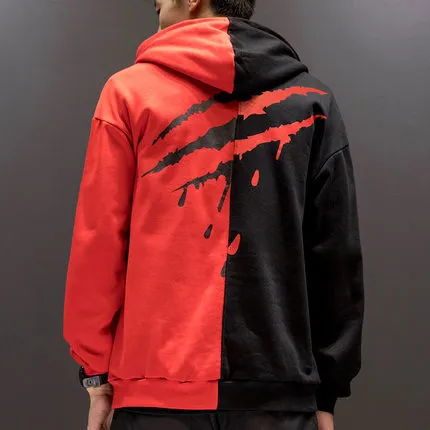 Women's loose-fit polyester hoodie with letter print and hooded collar in gules colour