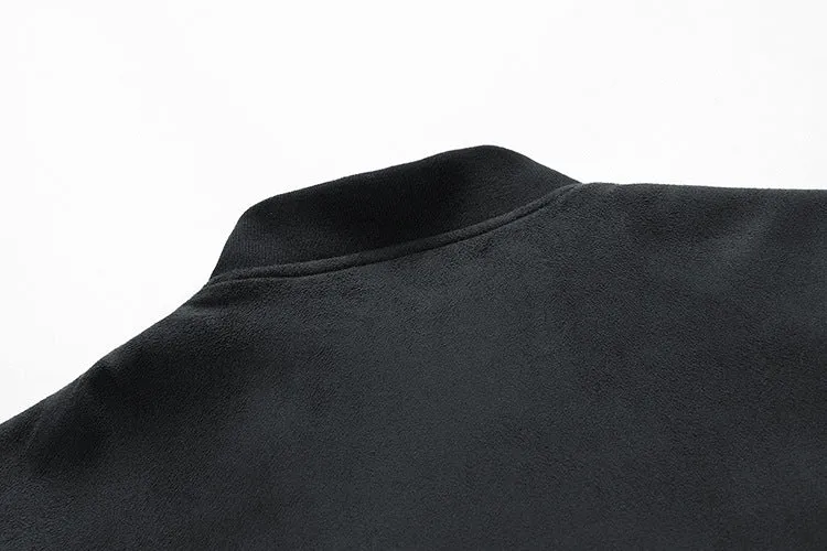Men's suede stand collar jacket in khaki with double zipper pockets, regular fit, casual autumn coat