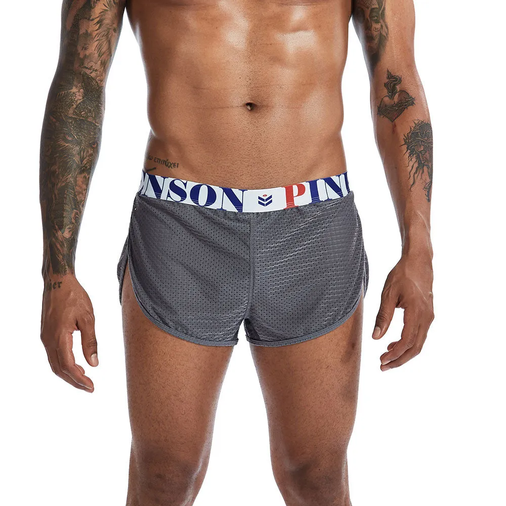 Men's mesh boxer briefs in solid colours with mid-waist design