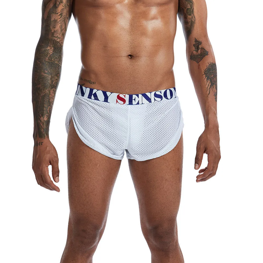Men's mesh boxer briefs in solid colours with mid-waist design